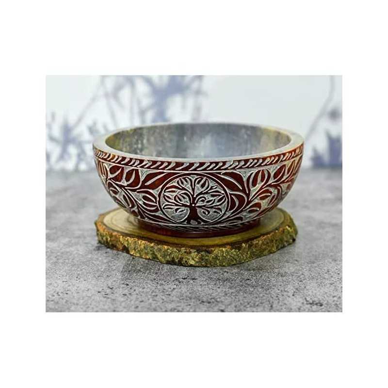 Ajuny Soapstone Smudge Bowl 5 Inch Tree of Life Scrying