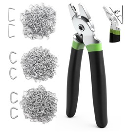 Ruibapa 300 Pcs Hog Rings with Bent Hog Ring Pliers Kit 3/4" 1/2" 3/8" Galvanized Hog Rings for Bagging、DIY Craft、Furniture、Animal Pet Cages、Ropes