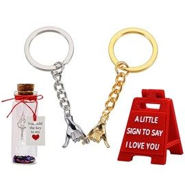 JOAWSOME Promise Keychain Set for Couples, Mini Sign Valentine's Decoration Gift Bottle, Valentines Birthday Anniversary Present Gifts for Wife Husband