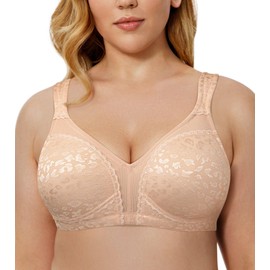 WingsLove Full Coverage Bras for Women Wirefree Non Padded Minimizer Bra Full Support Bra Brassiere Femme Leopard-Pink,36DDD