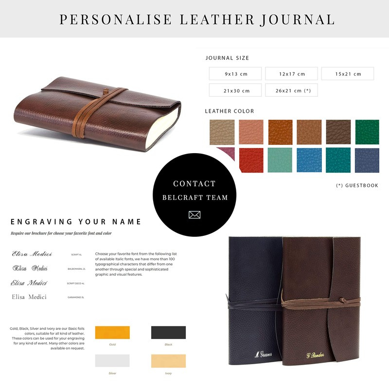 Tivoli Small Large Recycled Leather Bound Journal, Notebook, Notepad, Including