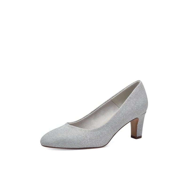 Tamaris Women's Textile Block Heel Pumps, Silver Glam