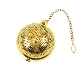 SHIDOW Loose Tea Infuser Loose Leaf Tea Infuser Tea Filter Stainless Steel Tea Ball Loose Tea Holder Tea mesh Filter Tea Filter with drip Tray and Pendant (Golden, 2 PCS Sector)