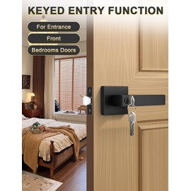 Tinewa 6 Pack Entry Door Levers with Lock and Key, Matte Black Keyed Alike Lockset Combo Pack, Entrance Door Handles for Office and Front Door, Door Knobs Lockset (Each with 3 Keys)