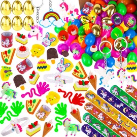 [ 6 Surprise Golden Eggs ] 100 Pack Prefilled Easter Eggs with Assorted Toys Inside, Easter Basket Stuffers Easter Party Favors for Kids Boys Girls, 100 Plastic Easter Eggs Fillers with Fidget Toys