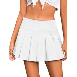 MakeMeChic - Minifalda plisada para mujer, con nudo de lazo, cintura caída, falda de uniforme para patinador Y2K, Blanco, M