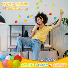 Invoibler 8 Pack Sticky Ceiling Balls, Sticky Balls That Stick to The Ceiling, Stress Anxiety Relief Toys Glow in The Dark, Autism & ADHD Toys, Party Favors Fidget Toys, for Kids and Adults