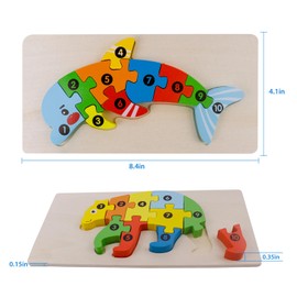 6 Pack Animal Wooden Toddler Puzzles for Kids Baby Boys Girls Brain Development Preschool Learning Educational Toy, Extra Drawstring Bag for Easy Storage