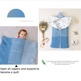 Isyunen Stroller Blanket Newborn Baby Swaddle Sack Knitted Crochet Hooded Baby Sleep Sack Boy or Girl Swaddle Wrap for 0-15 Months Baby Receiving Blankets,Sleeping Bag