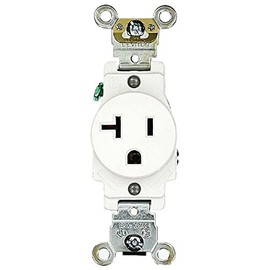 Leviton 20 Amp, 125 Volt, Industrial Heavy Duty Grade, Single Receptacle, Straight Blade, Self Grounding, 5361-W, White