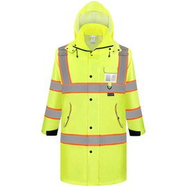 TICONN Reflective Rain Coat, Waterproof Hi Vis Safety Rain Jacket, Heavy Duty ANSI Class 3 High Visibility Trench Coat (L)
