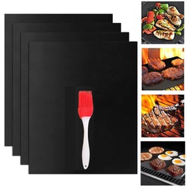 BBQ Grill Mat, Baking Paper, Reusable, Grill Mat for Gas Grill, 4 Pieces, 33 x 40 cm, Non-Stick Grill Mats, Teflon Grill Mat, Permanent Baking Foil for Oven, Non-Stick Baking Mat, Grill Accessories