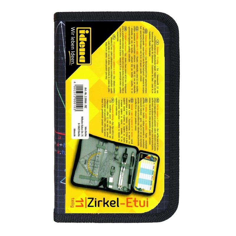 Idena 20066 Compass in Case, 11 Pieces, with Protractor, Ruler,