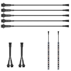 GOGOONE 5Pcs Extension Cords & 2Pcs 1-2 Way Y Splitters & 2-Pack Motocycle Light Strips with 4-Pin Fast Locking Connectors for Underglow RGB LED Multi-Color Light Kits on Motorcycles Golf Carts Cars