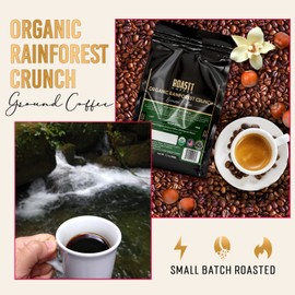 Organic Vanilla Nut Rainforest Crunch Ground Coffee Gourmet Medium Roast Organically Flavored Ground Coffee Caffeinated - 12 Ounces Roasted Flavored Coffee Grounds by Roastt Coffee