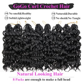 Gogo Curl Crochet Hair 10 Inch 8 Packs Curly Crochet Hair for Black Women Pre-Looped Deep Wave Crochet Hair Natural Water Wave Curly Beach Curl Crochet Hair Curly Braiding Hair Extensions(1B)