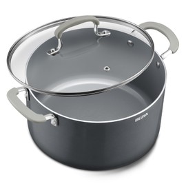 10 Quart Pot with Lid, BEZIA Ceramic Nonstick Stock Pot with Lid, Induction Ready, Large Cooking Pot with Silicone Handle, Compatible with All Cooktops, Dishwasher Safe