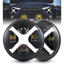 HENGTUAUTO 7inch Round X-Style Headlights White DRL Amber Turn Signal Compatible with 2007-2017 Wrangler JK JKU TJ LJ
