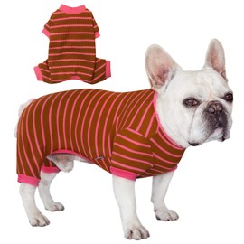 TONY HOBY Dog Pajamas, Puppy Pajamas Jumpsuit with Knit Stripe, Pet Clothes for Small Medium Dog (Brown&Pink, L)