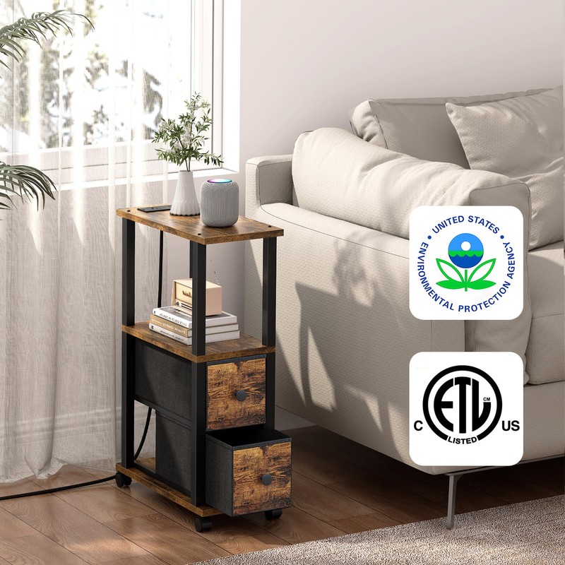 TUTOTAK Small Narrow End Tables, Side Tables with 2 Fabric
