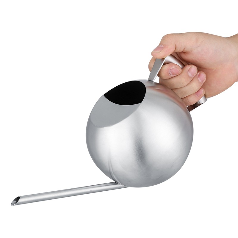 Stainless Steel Watering Can 1000mL Long Mouth Round Sprinkling Pot