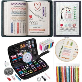 172 Piezas Kit De Libro Puntadas Bordado, Kit de Herramientas Profesionales para Coser,Manual Costura Con Kits Costura, 48 Hilos de Colores (Estilo I)