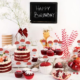 HOKPA Mushroom Cupcake Toppers, 24Pcs Cute Mushroom Cupcake Picks for Baby Shower Wedding Forest Plant Mushroom Theme Party Decoration