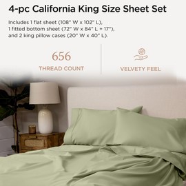 Threadmill California King Sheet Sets |Certified American Supima Cotton Sheets | 656 Thread Count 4 Piece Hotel Quality Luxury Bed Sheets Set with Elasticized Extra Deep Pocket | Sage Green Sheets