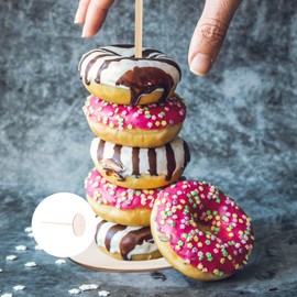 WINOMO 3pcs Wooden Donuts Stand Wood Donut Bar Wooden Donut Bagels Display Stand Holder Bamboo Dessert Bar for Wedding Birthday Treat Parties