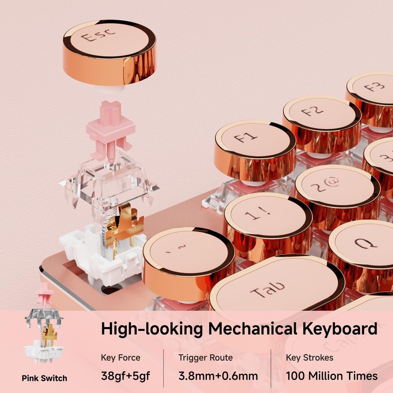 EWEADN Typewriter Style Mechanical Gaming Keyboard, Wired Mechanical Keyboards,104 Keys