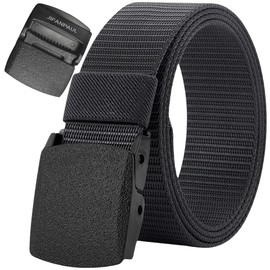 JIFANPAUL Men’s Tactical Nylon Belt Adjustable No-Metal Buckle, Quick Release, Airport Friendly for Work, Hiking & Outdoor Use (1, Black, Waist: 27"-42" (47" Length))