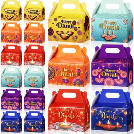 Kolldenn 48 Pcs Happy Diwali Party Favor Gift Boxes, Diwali Treat Boxes Indian Festival of Lights Gifts Gable Boxes Goodie Candy Snack Sugar Chocolate Gift Boxes for Diwali Party Decorations