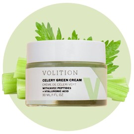 Volition Beauty - Crema verde de apio con ácido hialurónico + péptidos, purifica, minimiza los poros y controla el aceite, 1 onza