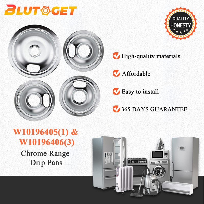 W10196405 W10196406 Chrome Drip Pans Kit by Blutoget -Compatible for