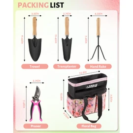 LANNIU Pink Gardening Tools, Garden Tool Set for Women,5 Piece Womens Gardening Kit with Floral Garden Bag,Gifts for Wife (5-Piece Pink)