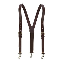 CTM Men's Coated Leather Buckle Strap Suspenders with Metal Swivel Hook Ends, Brown