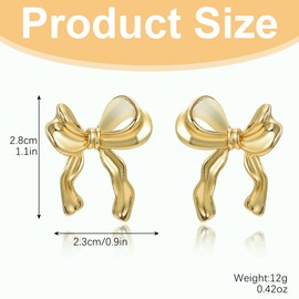 ZAMXHUG Bow Earrings - 14K Gold Silver Bow Stud Earrings for Women, Bow Jewellery Women, Gold-Plated Earrings Fashion Jewellery for Women and Girls, Metal