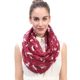 Lina & Lily Horse Animal Print Women's Infinity Scarf Lightweight (Red)