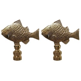 Royal Designs Fish Design 2.5" Lamp Finial for Lamp Shade, Polished Brass - Set of 2