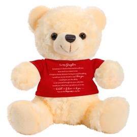 Glimin Stuffed Bear Dolls with Shirt Gifts 10 Inch Plush Bear Animal with Wishes Plush Inspirational Bear Stuffed Toys for Student Back to School Gifts Birthday Party Gifts(White, for Daughter)