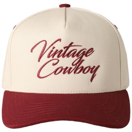 MIRMARU Two-Tone Vintage Canvas Trucker Hats for Men & Women, Adjustable Size Baseball Caps with Trendy Embroidered Design (US, Alpha, One Size, Vintage Cowboy, Burgundy)
