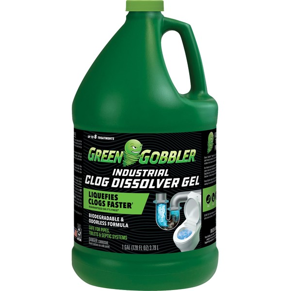 Green Gobbler Industrial Strength Grease and Hair Drain Clog Remover | Drain Cleaner Gel | Safe for Pipes, Toilets, Sinks, Tubs, Drains & Septic Systems | 1 Gallon