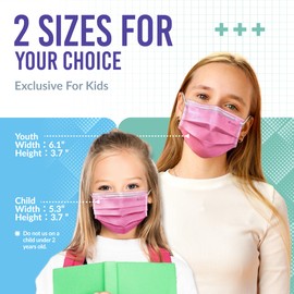 Medtecs Kids Face Mask Disposable - 2 Sizes Option (Child/Youth) 50 PCs - Comfy 3-Ply Breathable Children Masks, The Better & Safer Choice - Youth | Cherry Blossom