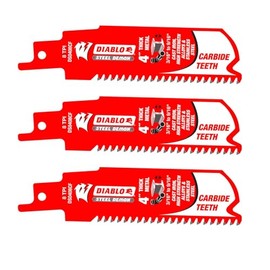 Diablo Steel Demon Carbide Teeth Reciprocating Saw Blades with Perma-Shield Coating for Thick Metal - 4" Length, 8 TPI, 3-Pack - DS0408CF3