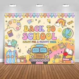 Fitumiw Groovy Back to School Backdrop 7x5ft First Day of School Party Decorations Background Welcome Back Banner Photo Booth Prop Classroom Decor