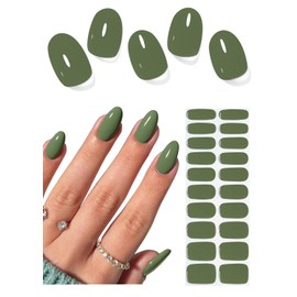 Semi Cured Gel Nail Strips, Hell Green 20pcs Adhesive UV Sticker, Wraps for Home Manicure DIY