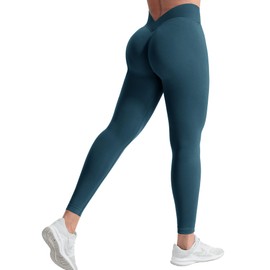 YEOREO Liz Scrunch Workout Leggings for Women High Waisted Butt Lifting V Back Waist Seamless Gym Yoga Leggings Teal L