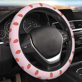 Pink Strawberry Steering Wheel Cover Neoprene Universal 15 Inches Car Steering Wheel Protector for Women Men