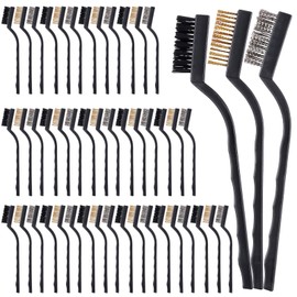 HOZEON Small Wire Brushes Set, 48 PCS Stainless Steel/Brass/Nylon Wire Brushes, Wire Bristle Brush with Curved Handle Grip or Cleaning Rust, Paint Stripping, 7 Inch