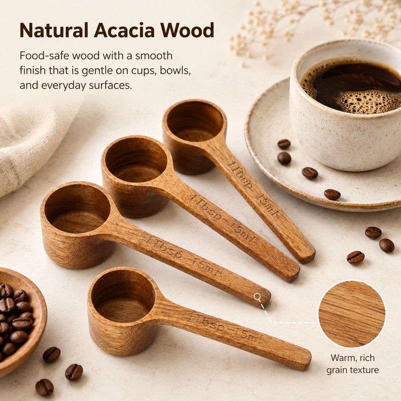 4 Pcs Coffee Acacia Wooden Scoop for Canisters Jars,15ml 1